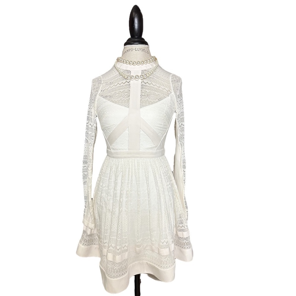 bebe White Lace Long Sleeve Dress